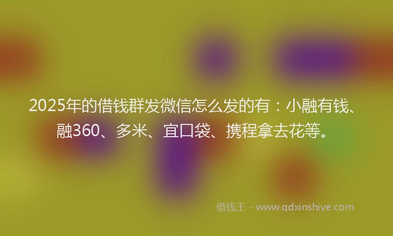 2025年的借钱群发微信怎么发的有:小融有钱、融360、多米、宜口袋、携程拿去花等。