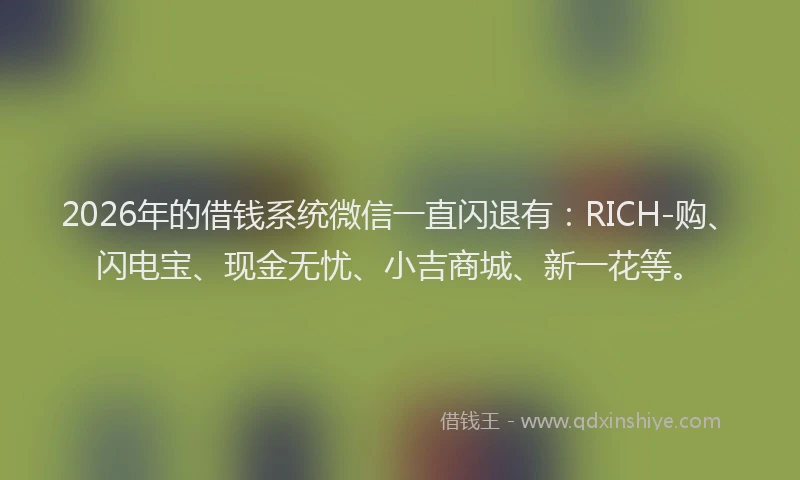 2026年的借钱系统微信一直闪退有：RICH-购、闪电宝、现金无忧、小吉商城、新一花等。