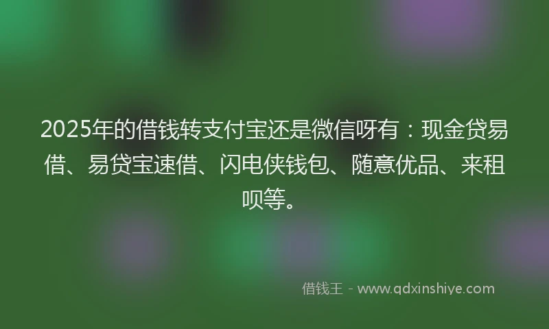 2025年的借钱转支付宝还是微信呀有：现金贷易借、易贷宝速借、闪电侠钱包、随意优品、来租呗等。