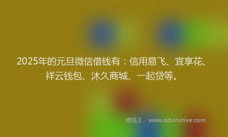 2025年的元旦微信借钱有：信用易飞、宜享花、祥云钱包、沐久商城、一起贷等。