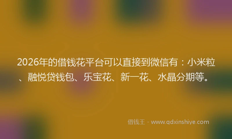 2026年的借钱花平台可以直接到微信有：小米粒、融悦贷钱包、乐宝花、新一花、水晶分期等。