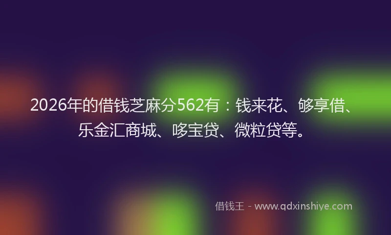 2026年的借钱芝麻分562有:钱来花、够享借、乐金汇商城、哆宝贷、微粒贷等。