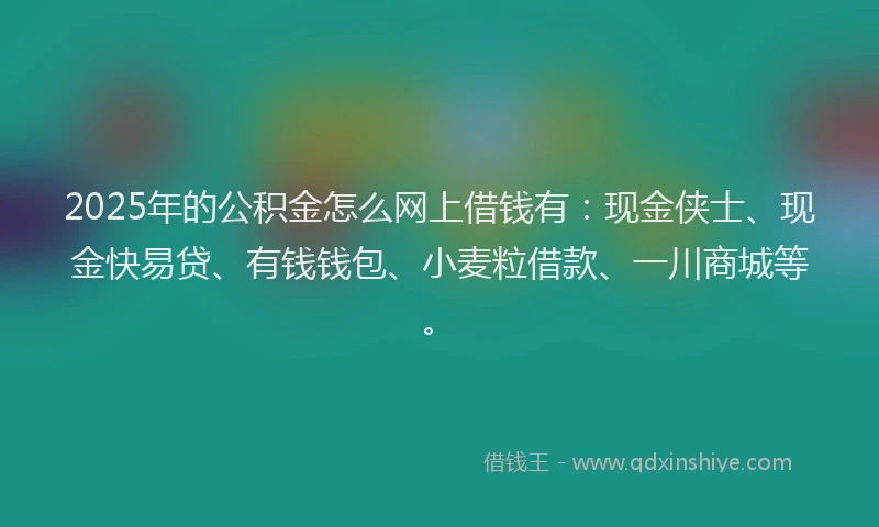 2025年的公积金怎么网上借钱有：现金侠士、现金快易贷、有钱钱包、小麦粒借款、一川商城等。