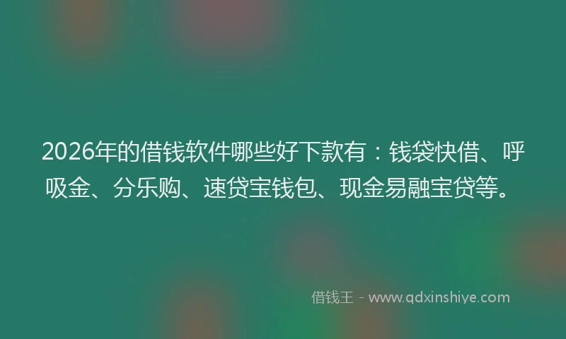 2026年的借钱软件哪些好下款有:钱袋快借、呼吸金、分乐购、速贷宝钱包、现金易融宝贷等。