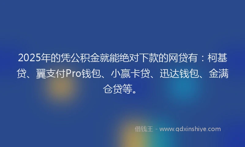 2025年的凭公积金就能绝对下款的网贷有：柯基贷、翼支付Pro钱包、小赢卡贷、迅达钱包、金满仓贷等。