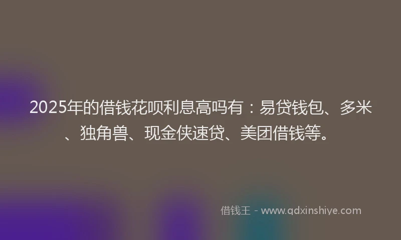 2025年的借钱花呗利息高吗有:易贷钱包、多米、独角兽、现金侠速贷、美团借钱等。
