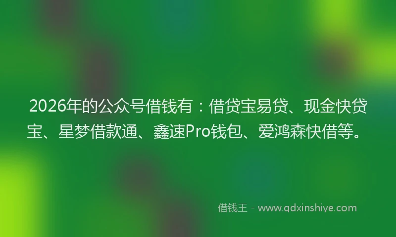 2026年的公众号借钱有：借贷宝易贷、现金快贷宝、星梦借款通、鑫速Pro钱包、爱鸿森快借等。