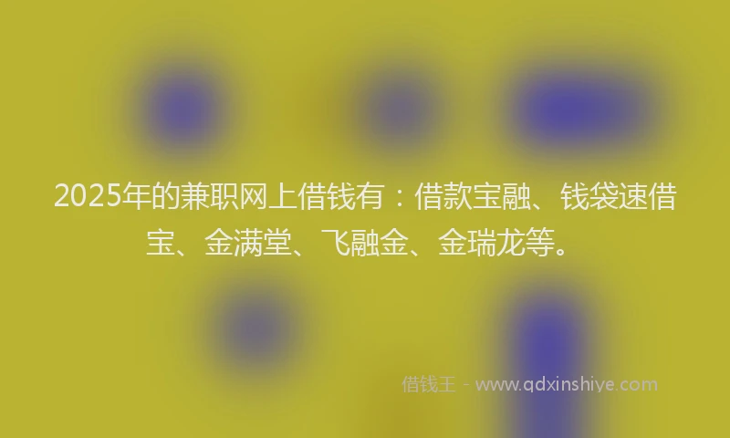 2025年的兼职网上借钱有:借款宝融、钱袋速借宝、金满堂、飞融金、金瑞龙等。