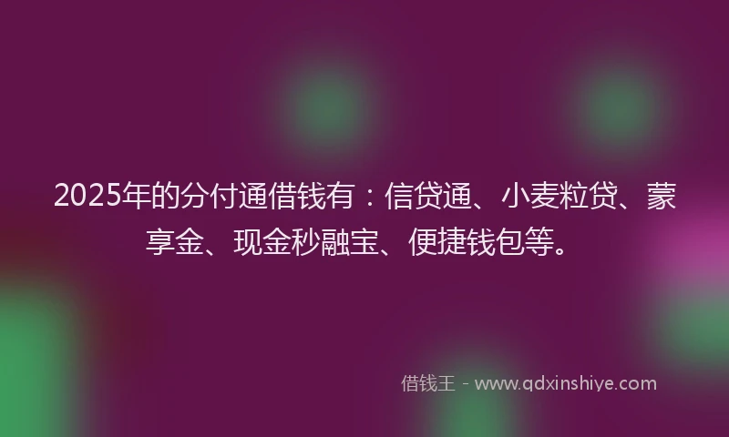 2025年的分付通借钱有:信贷通、小麦粒贷、蒙享金、现金秒融宝、便捷钱包等。