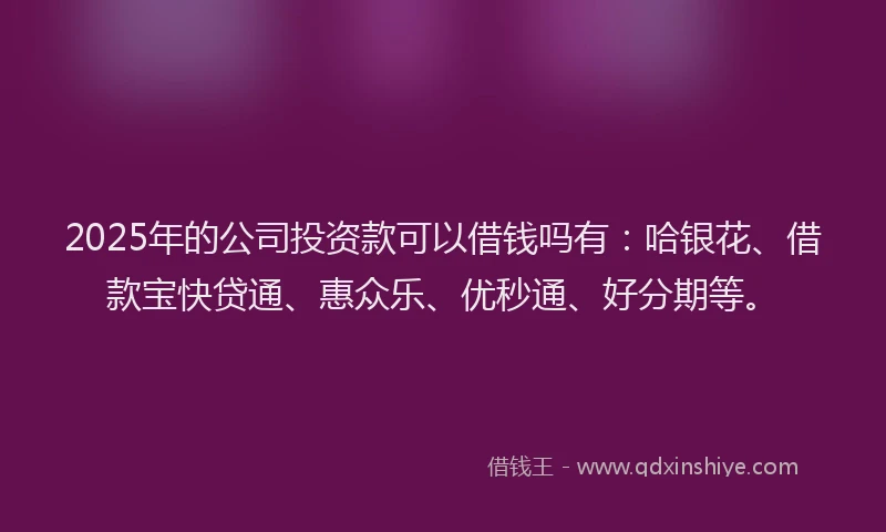 2025年的公司投资款可以借钱吗有:哈银花、借款宝快贷通、惠众乐、优秒通、好分期等。