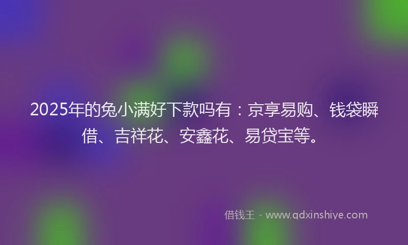 2025年的兔小满好下款吗有:京享易购、钱袋瞬借、吉祥花、安鑫花、易贷宝等。
