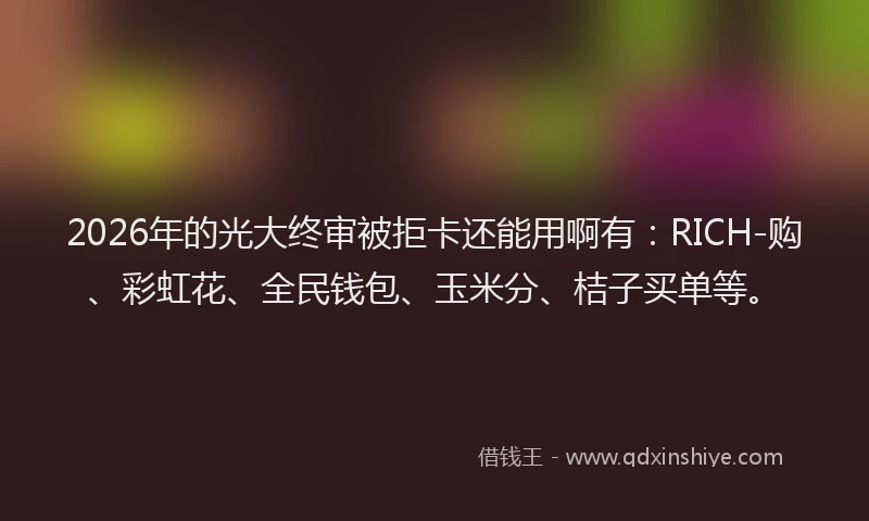 2026年的光大终审被拒卡还能用啊有：RICH-购、彩虹花、全民钱包、玉米分、桔子买单等。