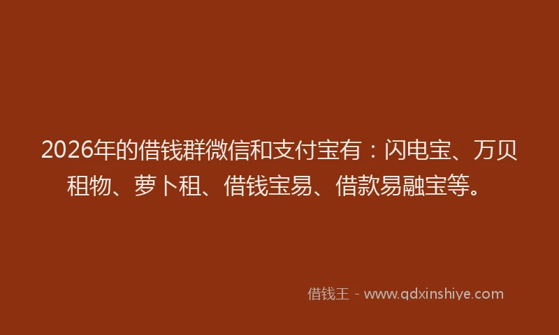 2026年的借钱群微信和支付宝有：闪电宝、万贝租物、萝卜租、借钱宝易、借款易融宝等。