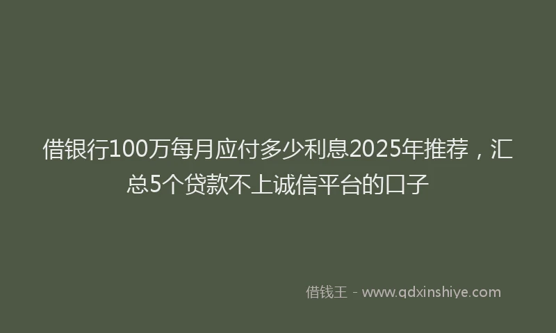 借银行100万每月应付多少利息2025年推荐，汇总5个贷款不上诚信平台的口子