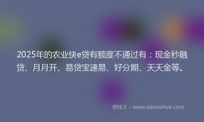2025年的农业快e贷有额度不通过有：现金秒融贷、月月开、易贷宝速易、好分期、天天金等。