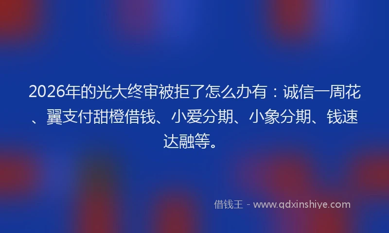 2026年的光大终审被拒了怎么办有：诚信一周花、翼支付甜橙借钱、小爱分期、小象分期、钱速达融等。
