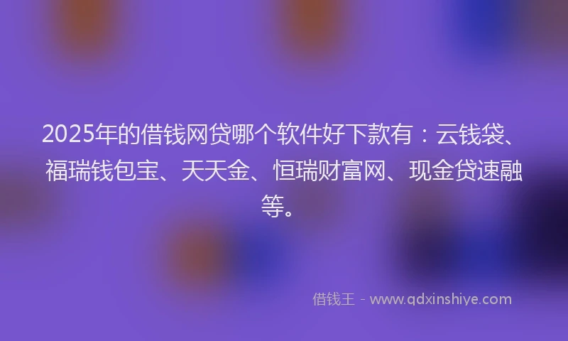 2025年的借钱网贷哪个软件好下款有:云钱袋、福瑞钱包宝、天天金、恒瑞财富网、现金贷速融等。