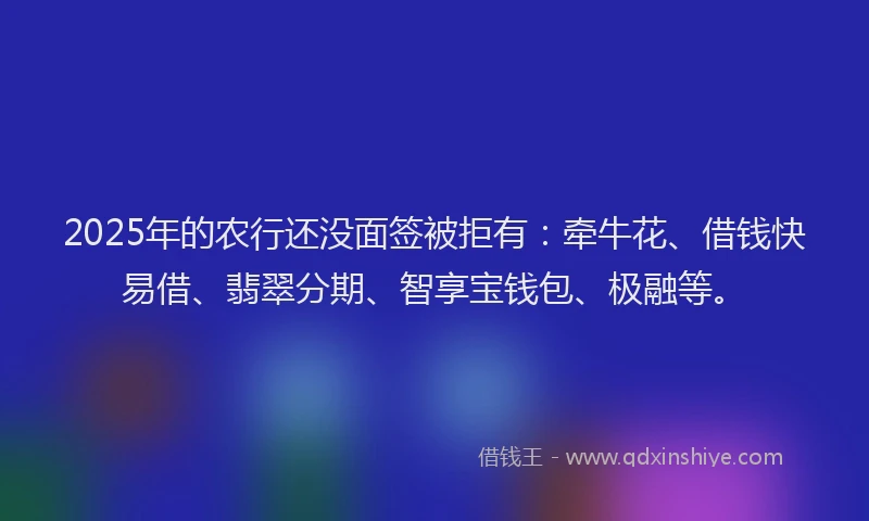 2025年的农行还没面签被拒有：牵牛花、借钱快易借、翡翠分期、智享宝钱包、极融等。