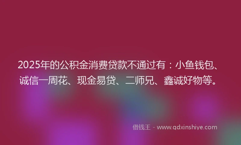 2025年的公积金消费贷款不通过有:小鱼钱包、诚信一周花、现金易贷、二师兄、鑫诚好物等。