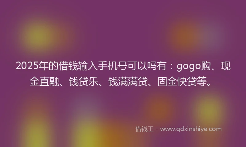 2025年的借钱输入手机号可以吗有：gogo购、现金直融、钱贷乐、钱满满贷、固金快贷等。