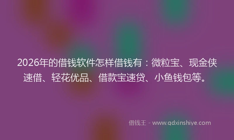 2026年的借钱软件怎样借钱有：微粒宝、现金侠速借、轻花优品、借款宝速贷、小鱼钱包等。