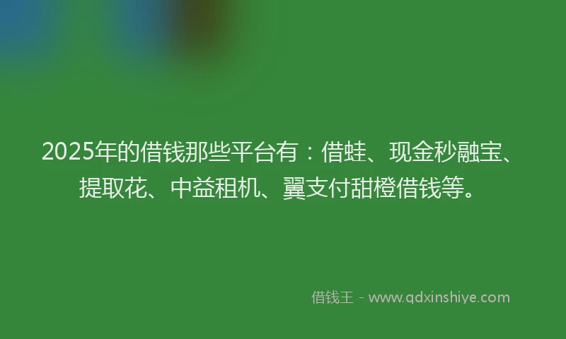 2025年的借钱那些平台有：借蛙、现金秒融宝、提取花、中益租机、翼支付甜橙借钱等。