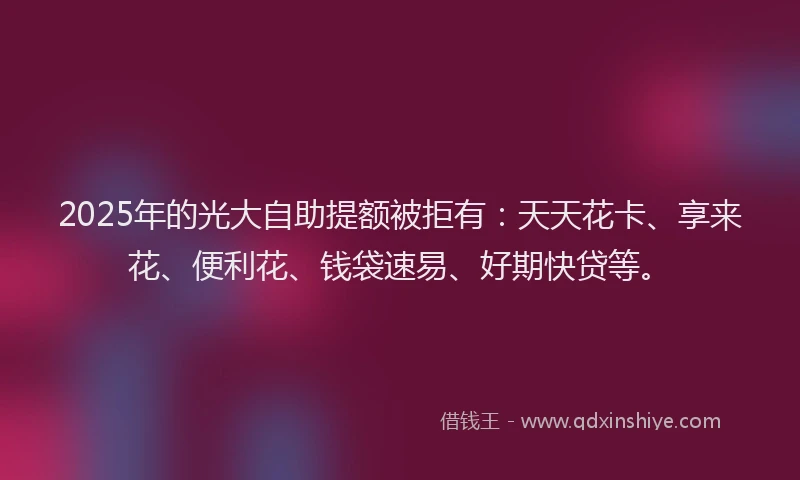 2025年的光大自助提额被拒有：天天花卡、享来花、便利花、钱袋速易、好期快贷等。