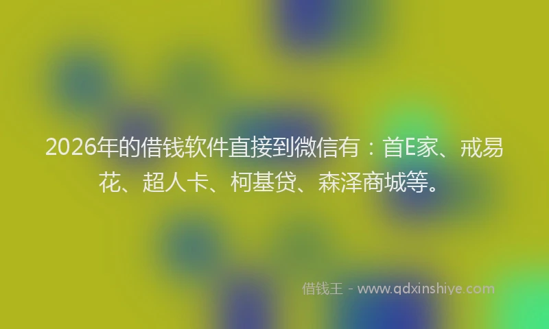 2026年的借钱软件直接到微信有：首E家、戒易花、超人卡、柯基贷、森泽商城等。