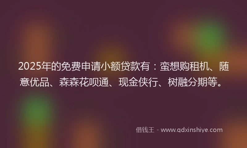 2025年的免费申请小额贷款有：蛮想购租机、随意优品、森森花呗通、现金侠行、树融分期等。