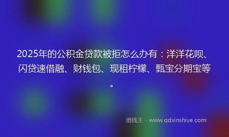 2025年的公积金贷款被拒怎么办有：洋洋花呗、闪贷速借融、财钱包、现租柠檬、甄宝分期宝等。