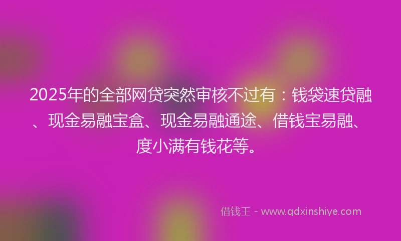 2025年的全部网贷突然审核不过有：钱袋速贷融、现金易融宝盒、现金易融通途、借钱宝易融、度小满有钱花等。