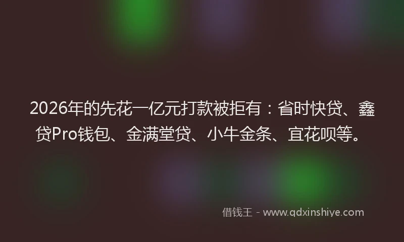 2026年的先花一亿元打款被拒有：省时快贷、鑫贷Pro钱包、金满堂贷、小牛金条、宜花呗等。