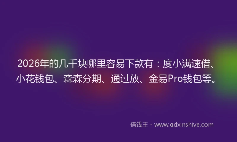 2026年的几千块哪里容易下款有：度小满速借、小花钱包、森森分期、通过放、金易Pro钱包等。