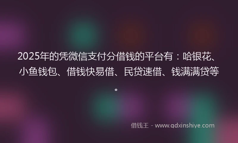 2025年的凭微信支付分借钱的平台有：哈银花、小鱼钱包、借钱快易借、民贷速借、钱满满贷等。