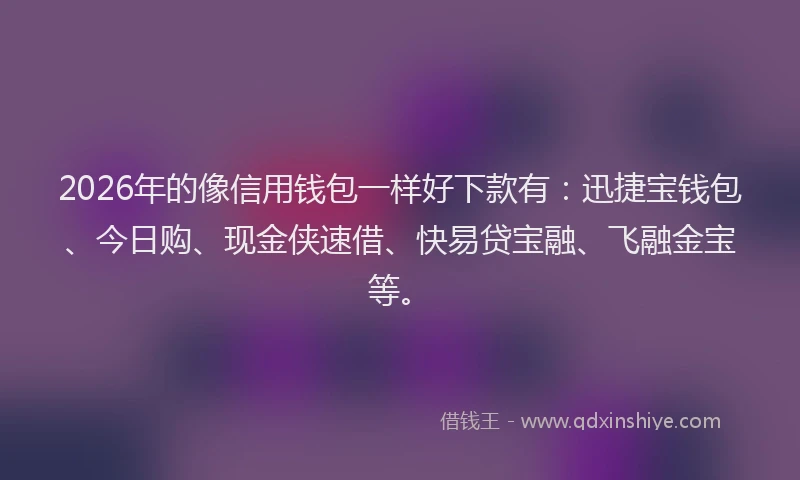2026年的像信用钱包一样好下款有:迅捷宝钱包、今日购、现金侠速借、快易贷宝融、飞融金宝等。