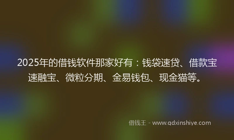 2025年的借钱软件那家好有:钱袋速贷、借款宝速融宝、微粒分期、金易钱包、现金猫等。