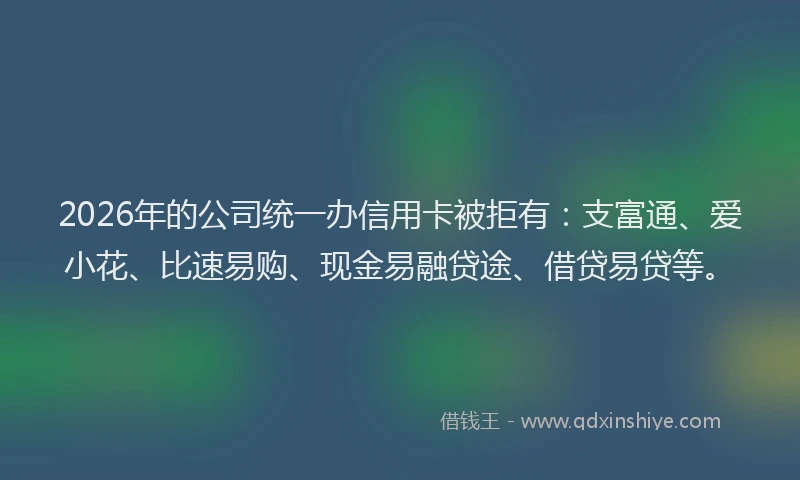 2026年的公司统一办信用卡被拒有：支富通、爱小花、比速易购、现金易融贷途、借贷易贷等。