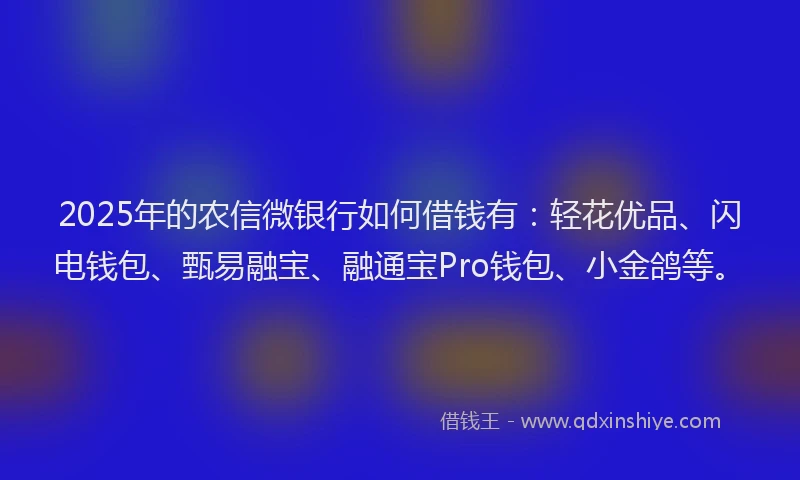 2025年的农信微银行如何借钱有：轻花优品、闪电钱包、甄易融宝、融通宝Pro钱包、小金鸽等。