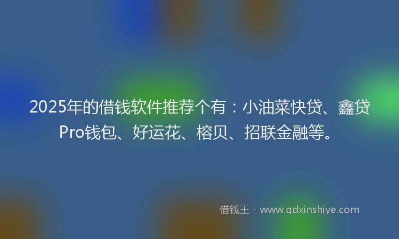 2025年的借钱软件推荐个有：小油菜快贷、鑫贷Pro钱包、好运花、榕贝、招联金融等。