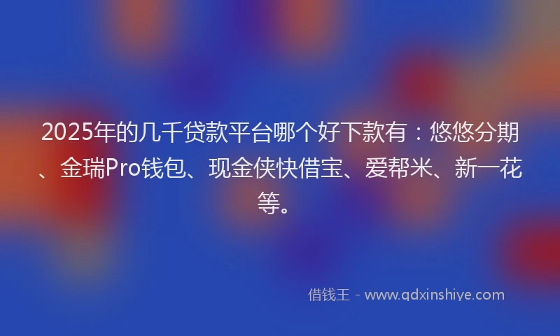 2025年的几千贷款平台哪个好下款有：悠悠分期、金瑞Pro钱包、现金侠快借宝、爱帮米、新一花等。