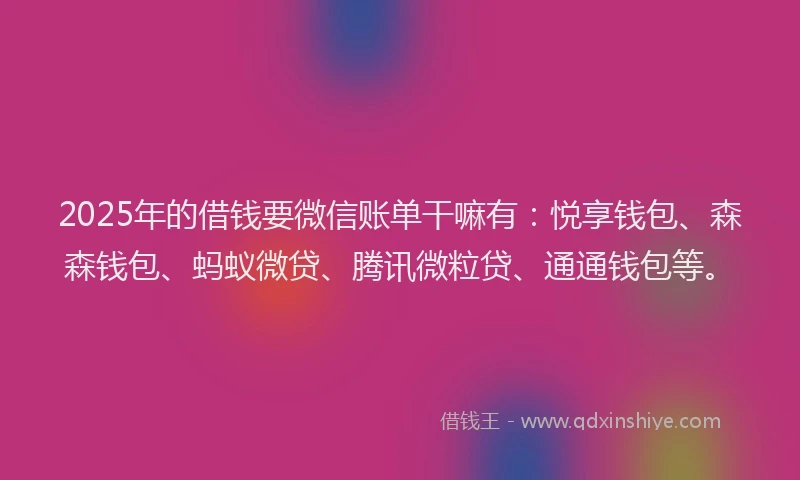 2025年的借钱要微信账单干嘛有：悦享钱包、森森钱包、蚂蚁微贷、腾讯微粒贷、通通钱包等。