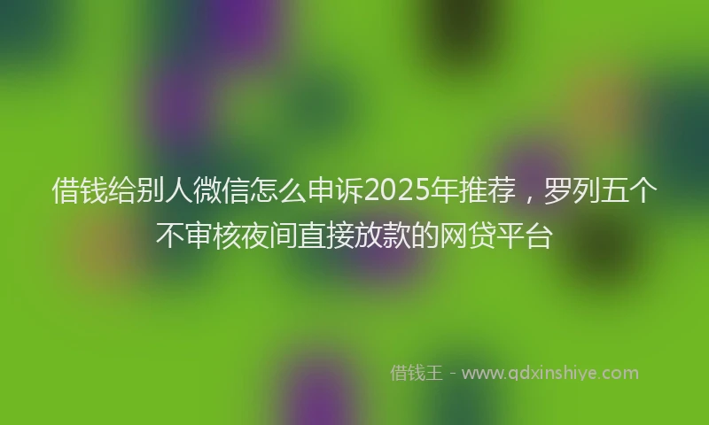 借钱给别人微信怎么申诉2025年推荐，罗列五个不审核夜间直接放款的网贷平台
