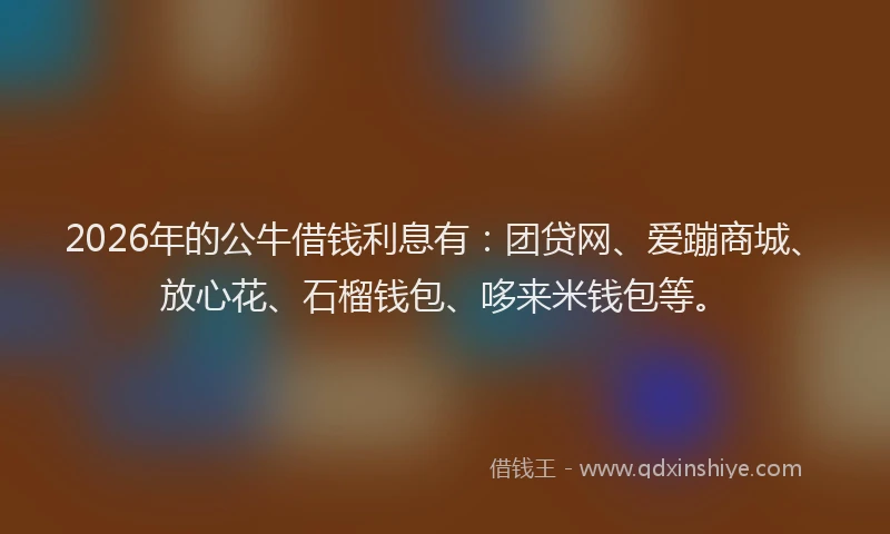 2026年的公牛借钱利息有：团贷网、爱蹦商城、放心花、石榴钱包、哆来米钱包等。