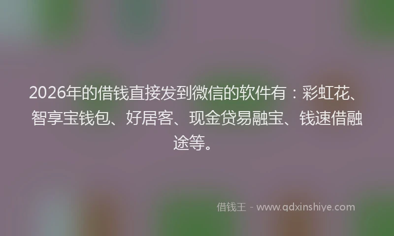 2026年的借钱直接发到微信的软件有：彩虹花、智享宝钱包、好居客、现金贷易融宝、钱速借融途等。