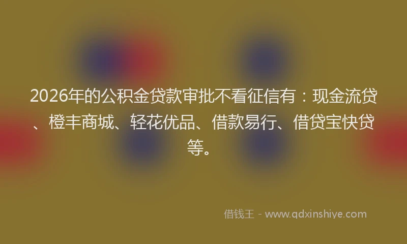 2026年的公积金贷款审批不看征信有：现金流贷、橙丰商城、轻花优品、借款易行、借贷宝快贷等。
