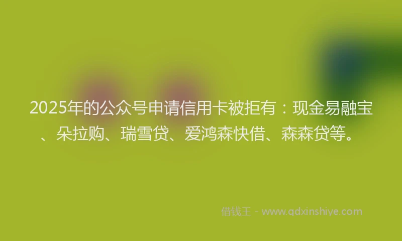 2025年的公众号申请信用卡被拒有：现金易融宝、朵拉购、瑞雪贷、爱鸿森快借、森森贷等。