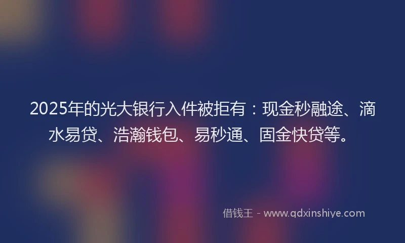 2025年的光大银行入件被拒有：现金秒融途、滴水易贷、浩瀚钱包、易秒通、固金快贷等。