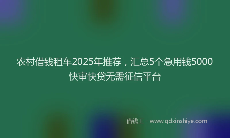 农村借钱租车2025年推荐，汇总5个急用钱5000快审快贷无需征信平台
