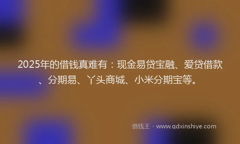 2025年的借钱真难有：现金易贷宝融、爱贷借款、分期易、丫头商城、小米分期宝等。