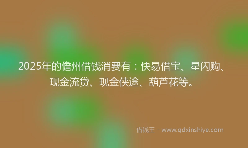 2025年的儋州借钱消费有：快易借宝、星闪购、现金流贷、现金侠途、葫芦花等。